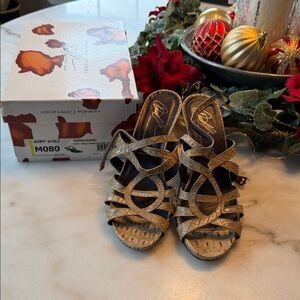 Donald J. Pliner Crocodile Leather Strappy Sandals - Beige